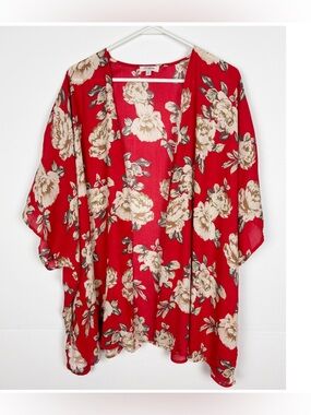 Umgee Kimono Size SlM Red Floral Open Front Boho